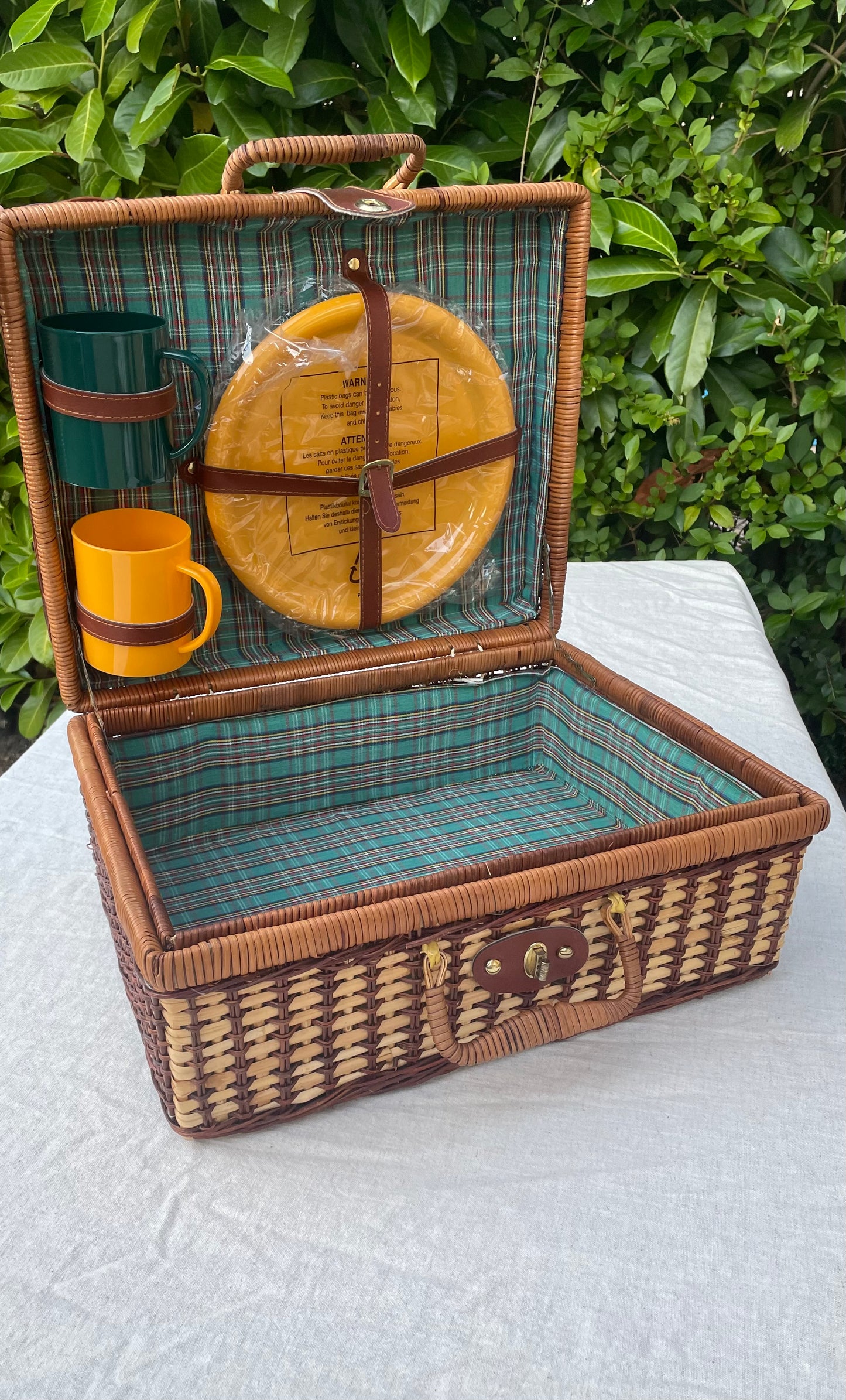 Vintage woven picnic basket