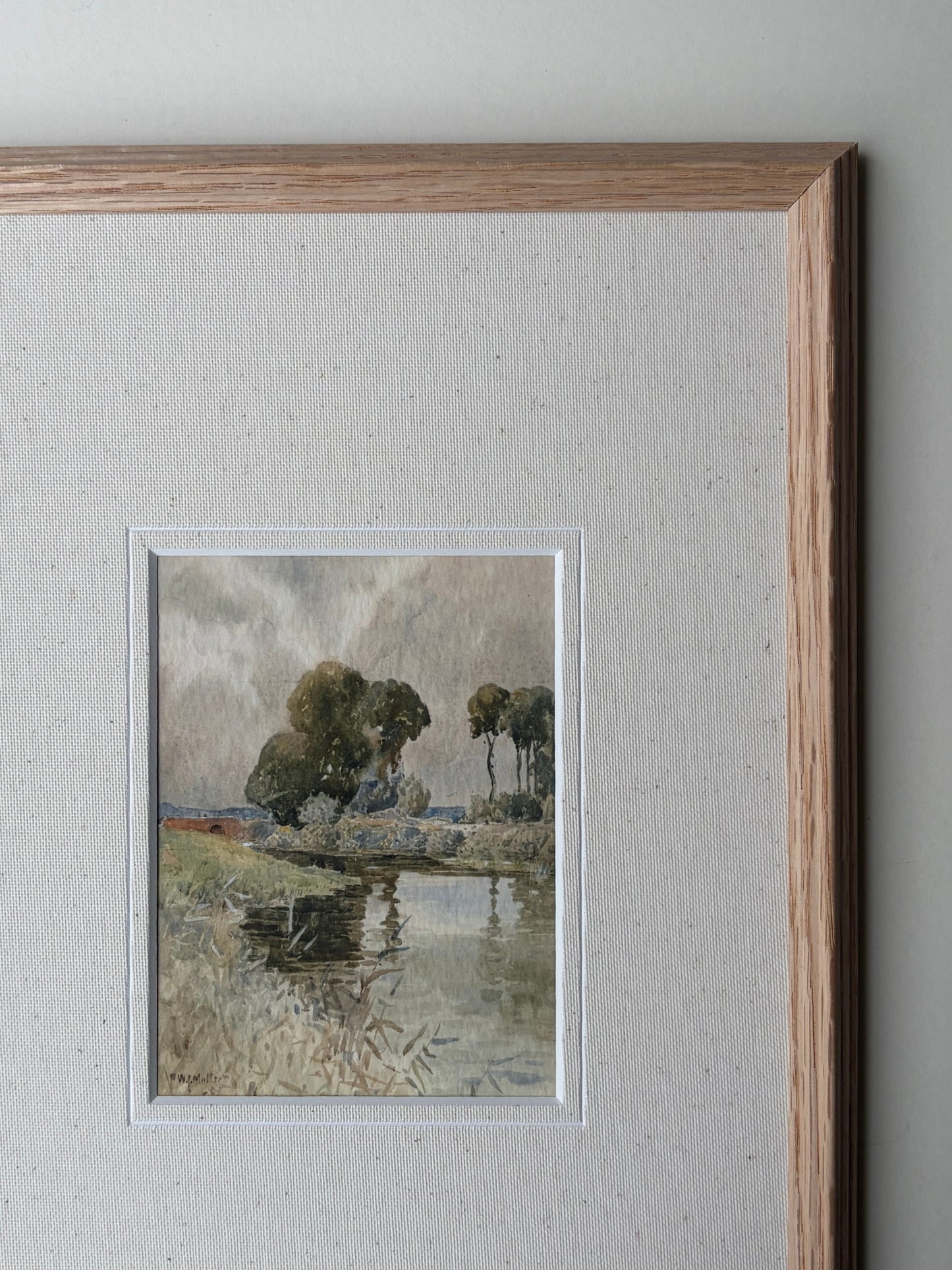 Framed river watercolour landscape