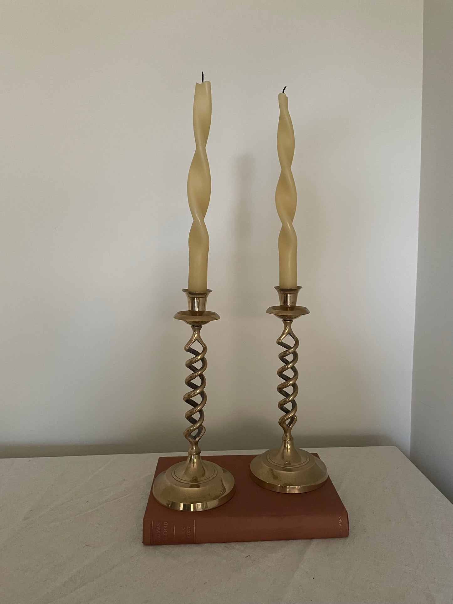 Brass twisted candlestick holders (pair)