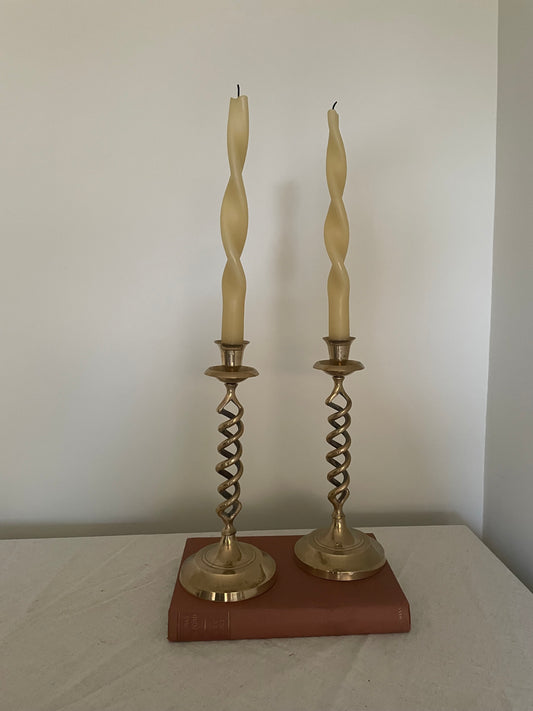 Brass twisted candlestick holders (pair)