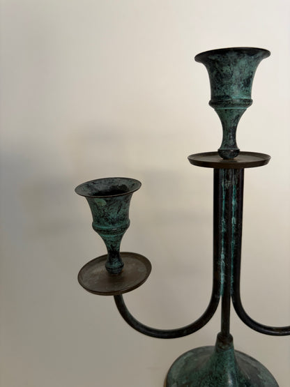 Verdigris iron candlestick holder