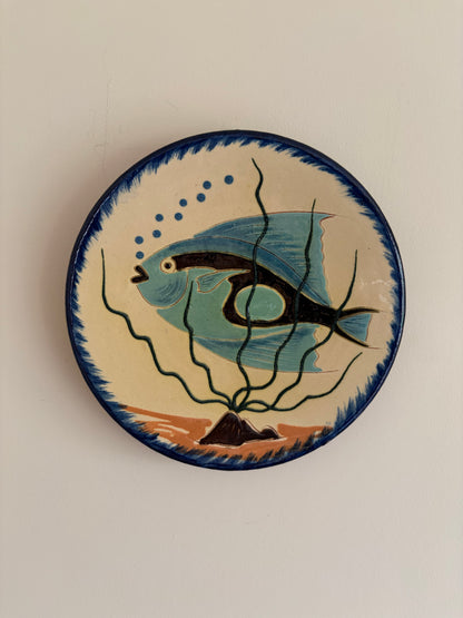 Blue fish vintage wall plate