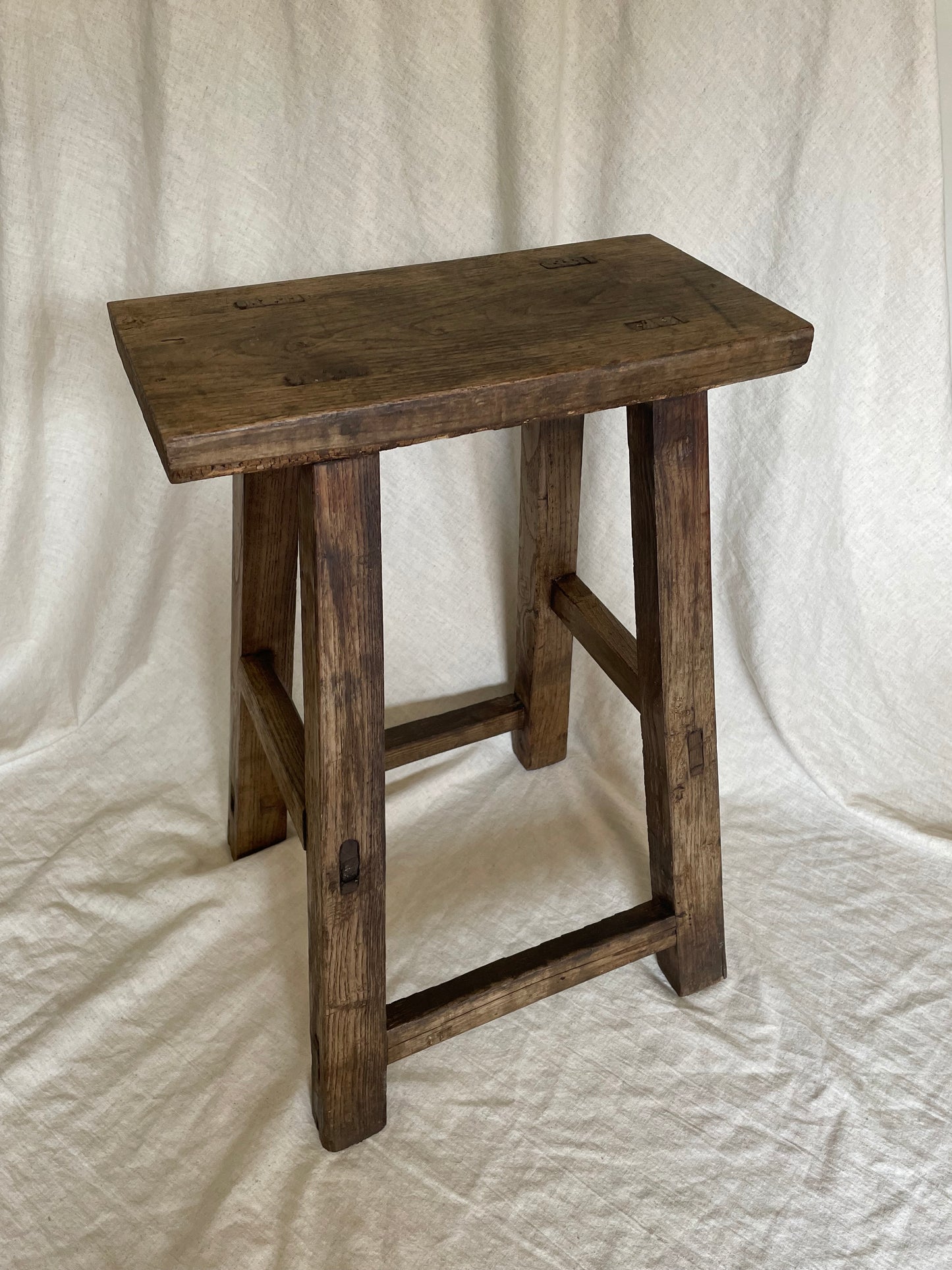 Antique solid Elm wooden rustic decorative stool