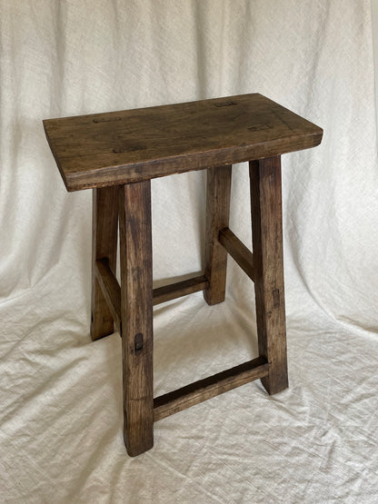 Antique solid Elm wooden rustic decorative stool