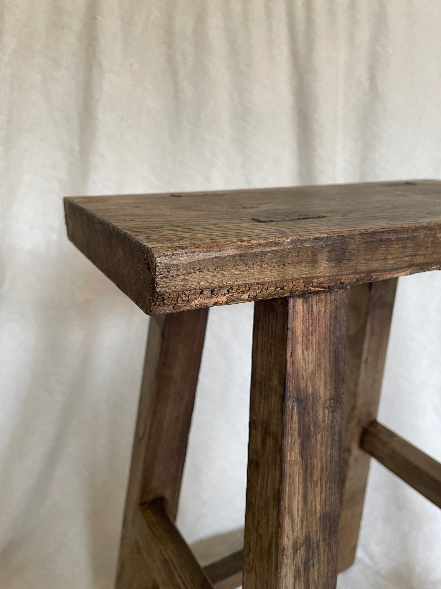 Antique solid Elm wooden rustic decorative stool