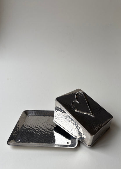 Vintage stainless steel hammered butter dish