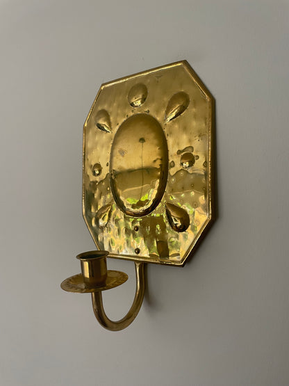 Pair of brass octagonal sconces with embossed circles