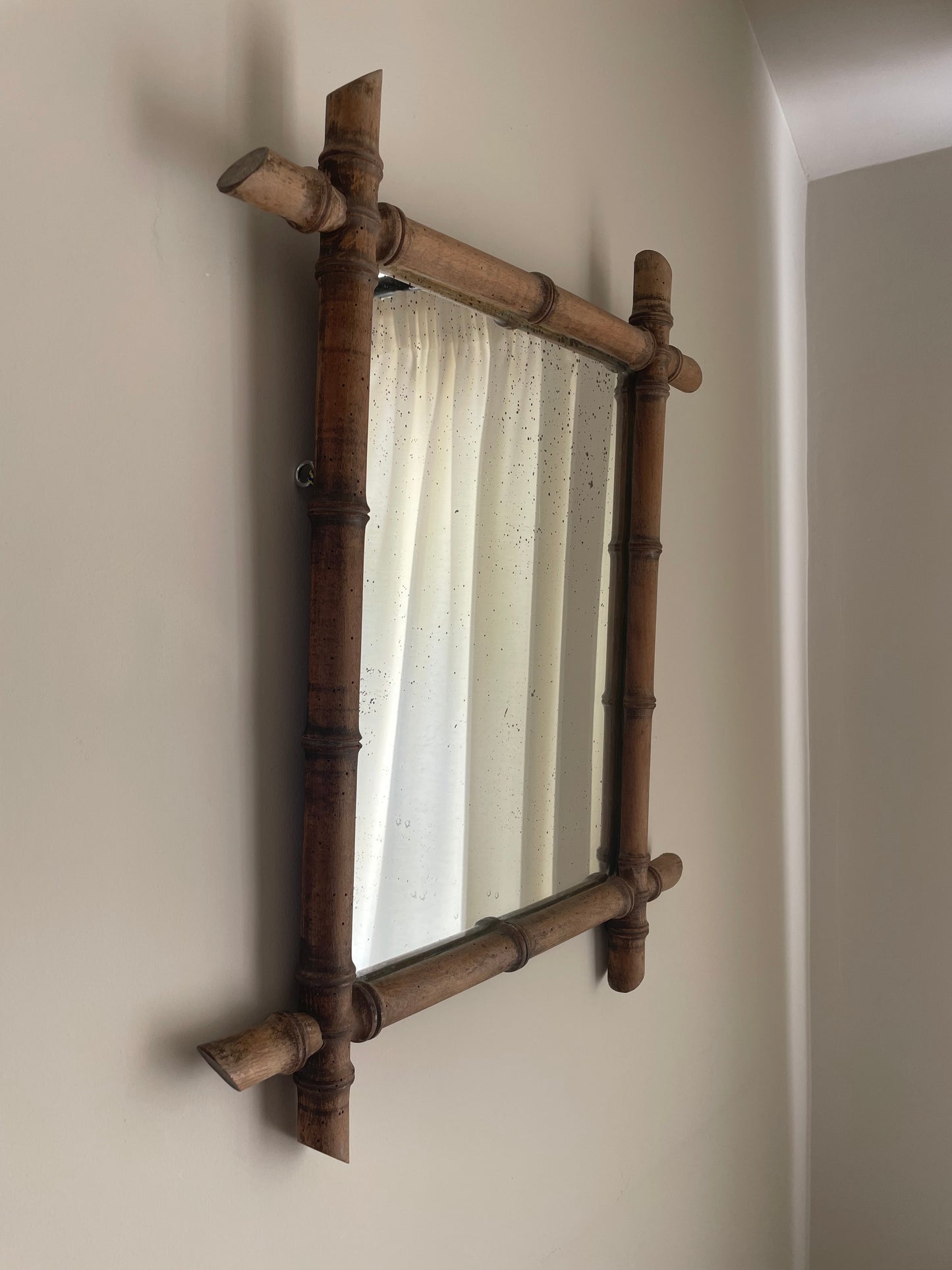 French faux bamboo ash wooden vertical mirror