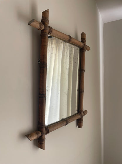 French faux bamboo ash wooden vertical mirror