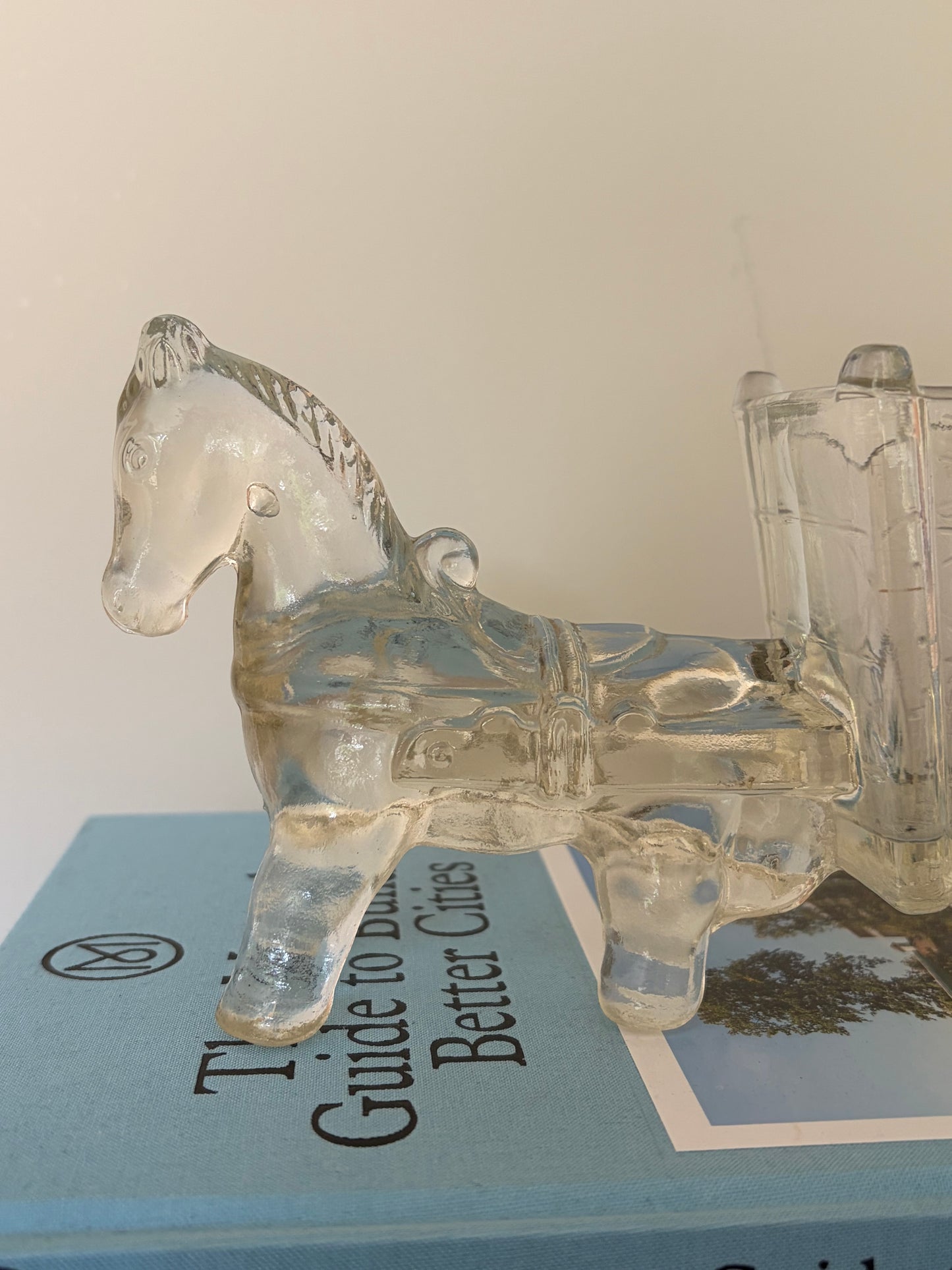 Vintage Swedish glass horse and cart sculpture
