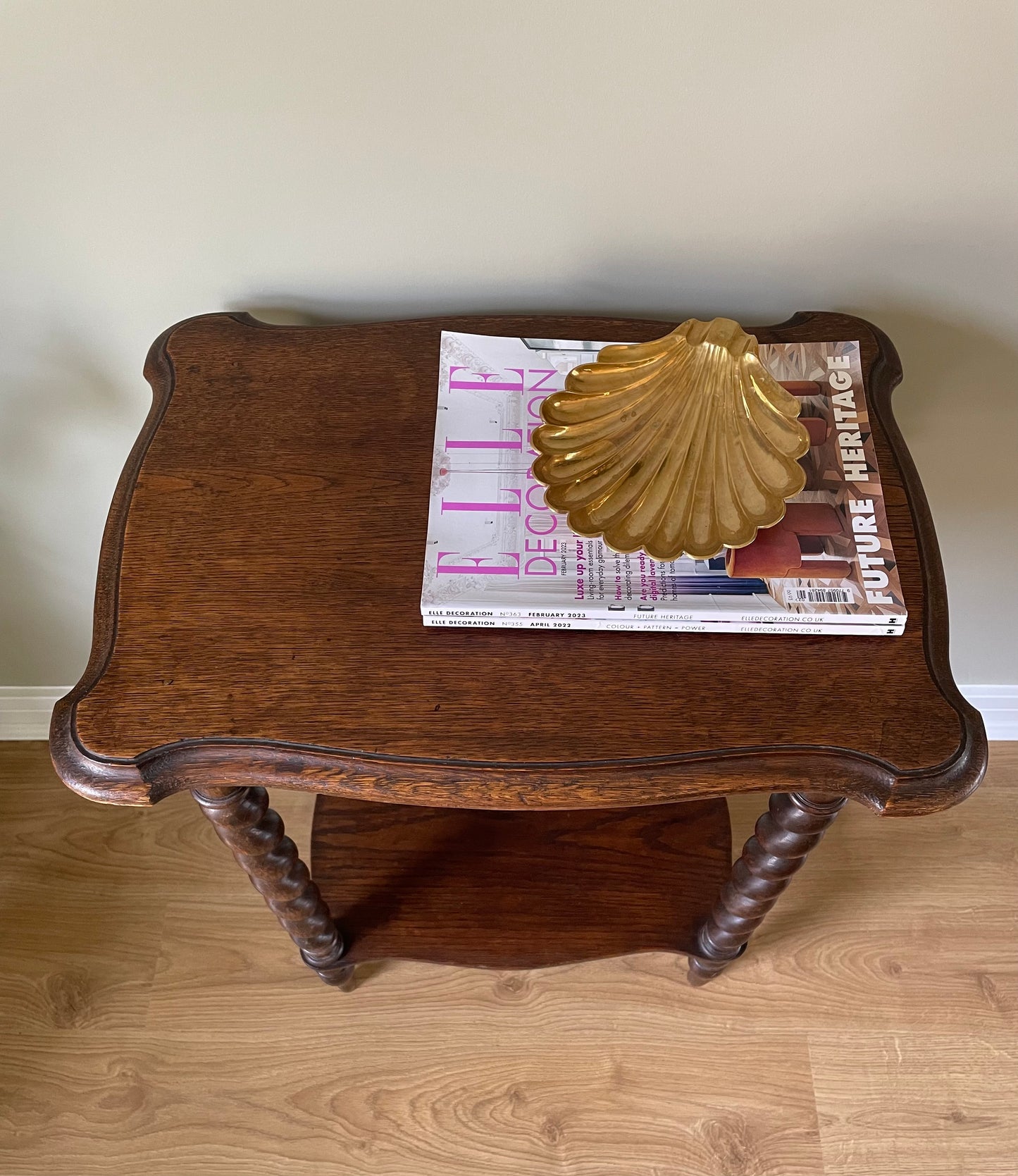 Antique scalloped barley twist wooden side table