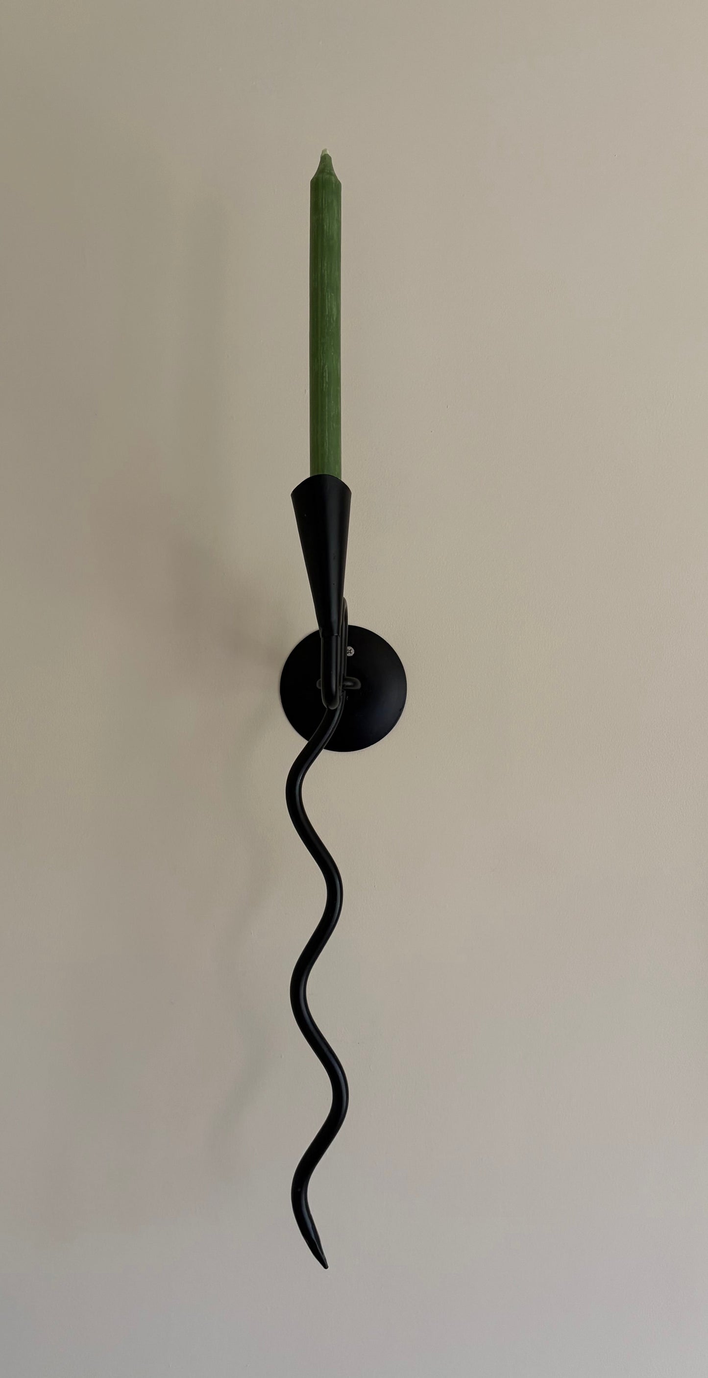 Pair of vintage wrought iron black squiggle candle wall sconces