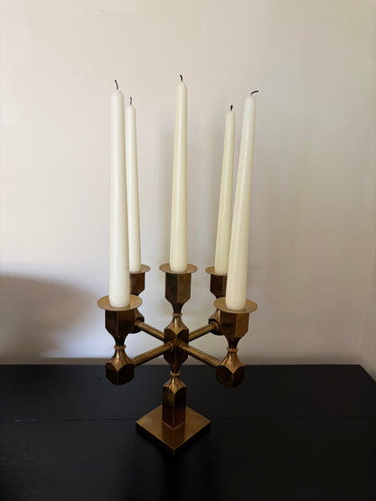Solid brass five arm vintage candelabra, Gusum Sweden