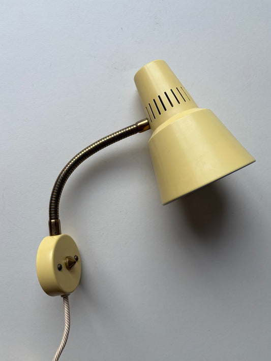 Vintage butter yellow small midcentury wall light with brass gooseneck