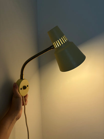 Vintage butter yellow small midcentury wall light with brass gooseneck