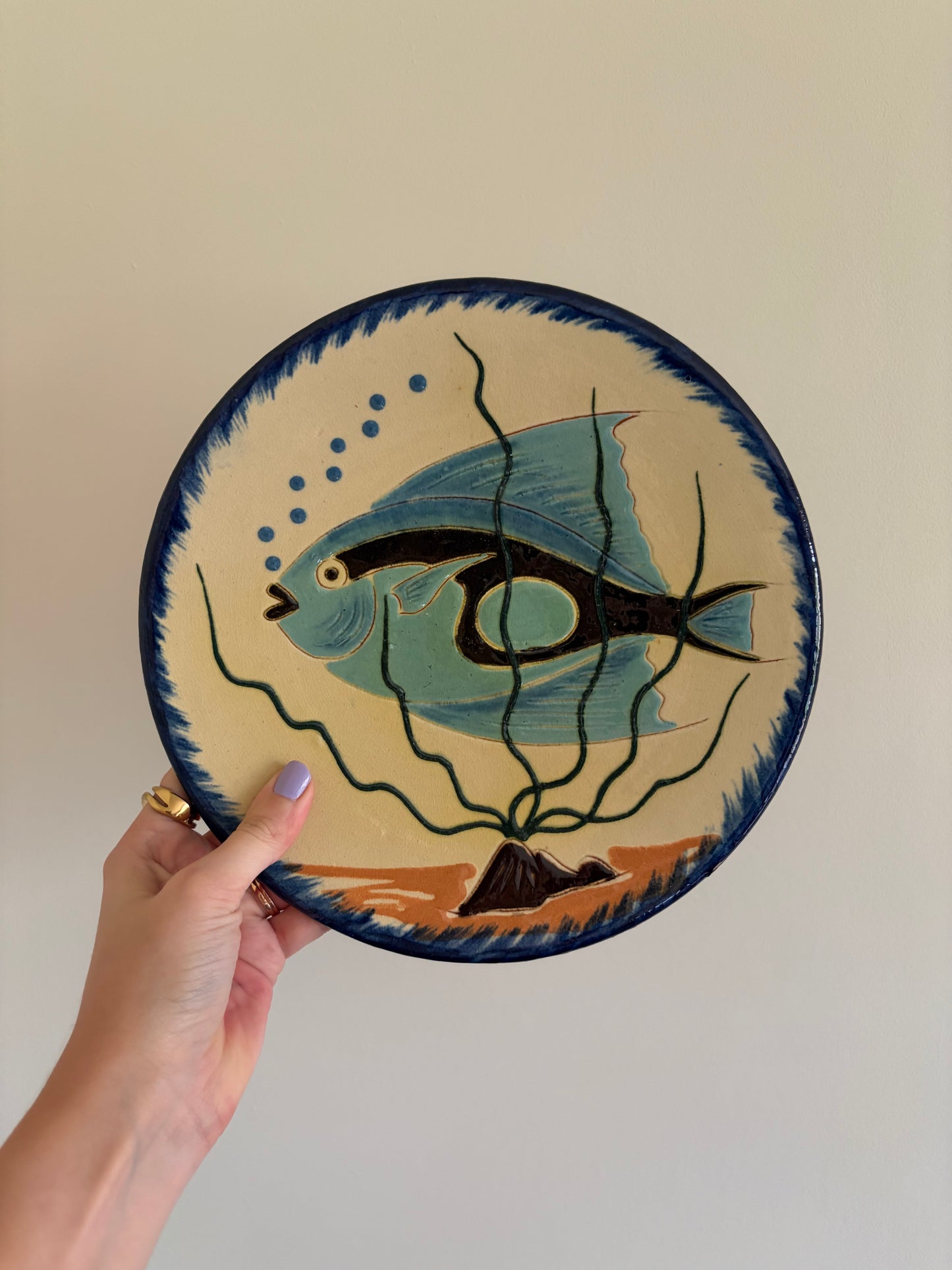 Blue fish vintage wall plate