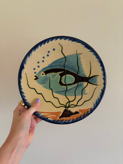 Blue fish vintage wall plate