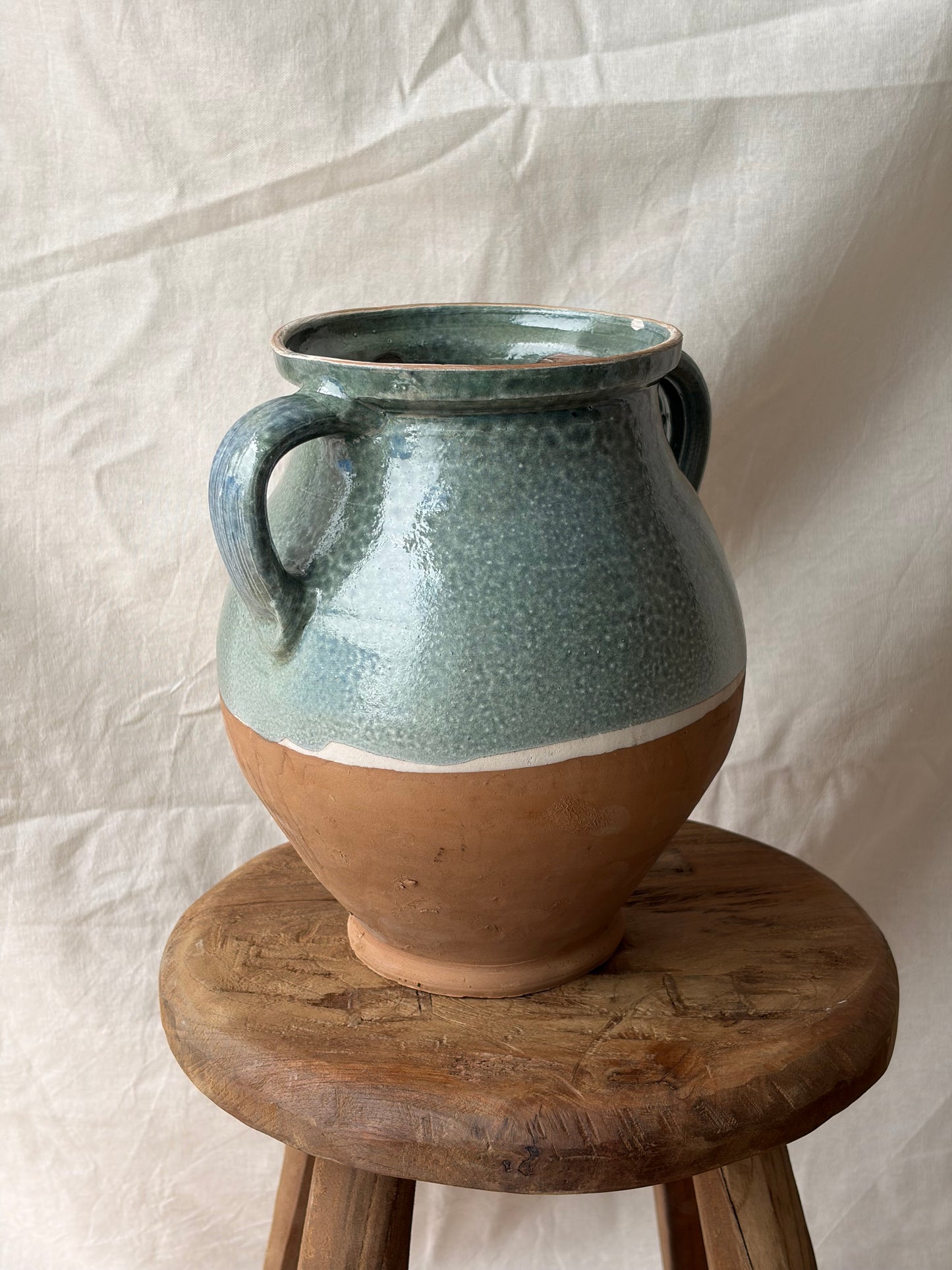 Blue-green vintage semi glazed jug
