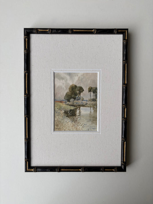 Framed river watercolour landscape