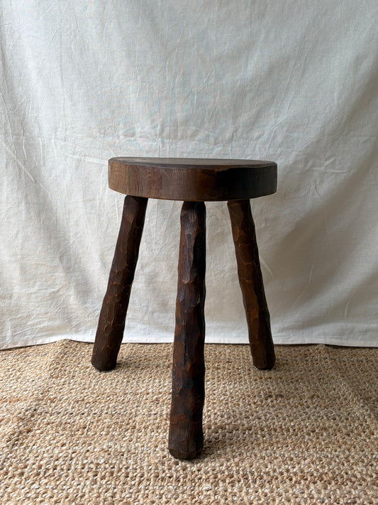 Chunky textured vintage wooden stool