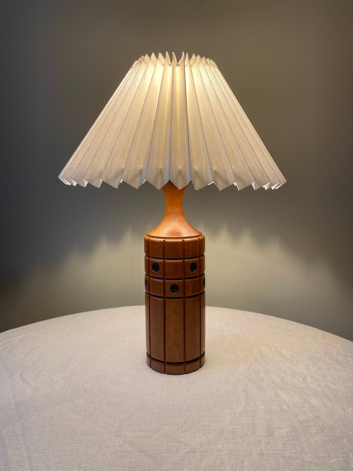 Danish wooden teak carved table lamp