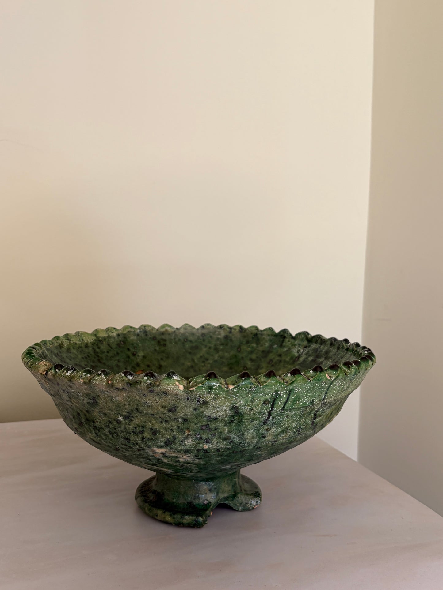 Tamegroute Moroccan Green pedestal bowl