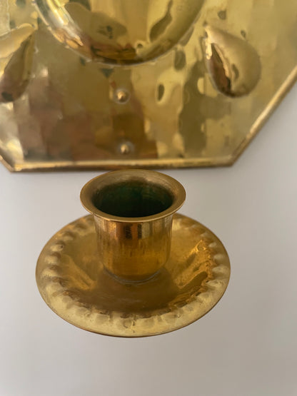 Pair of brass octagonal sconces with embossed circles