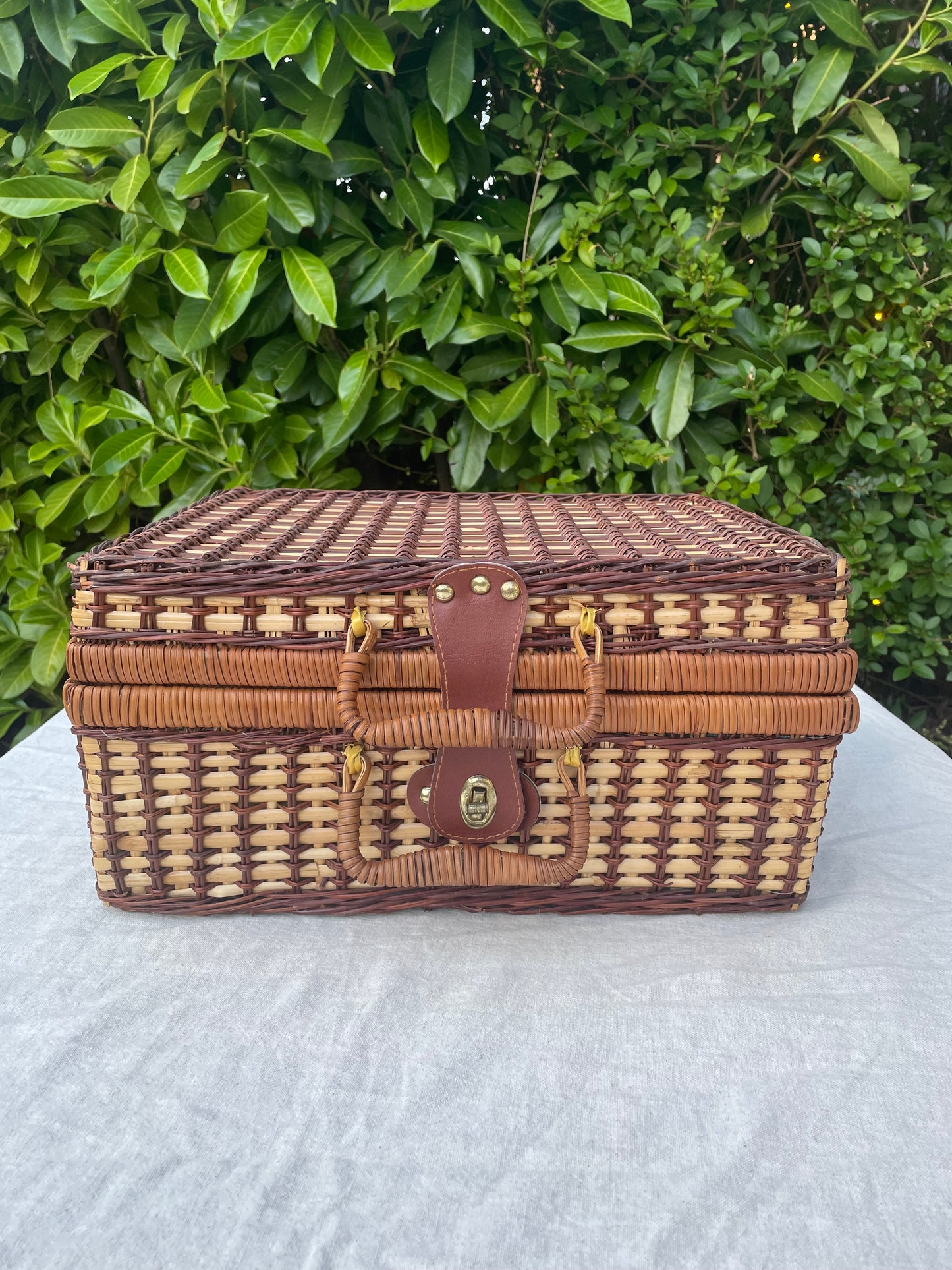 Vintage woven picnic basket