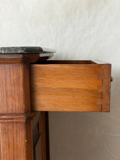 Antique French cupboard side table with dark marble top