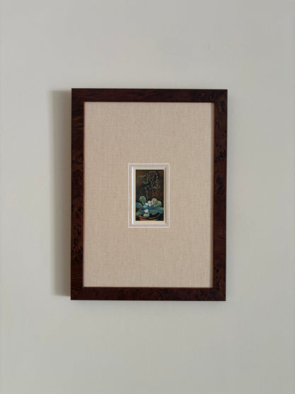 Antique succulent flower print in teak frame
