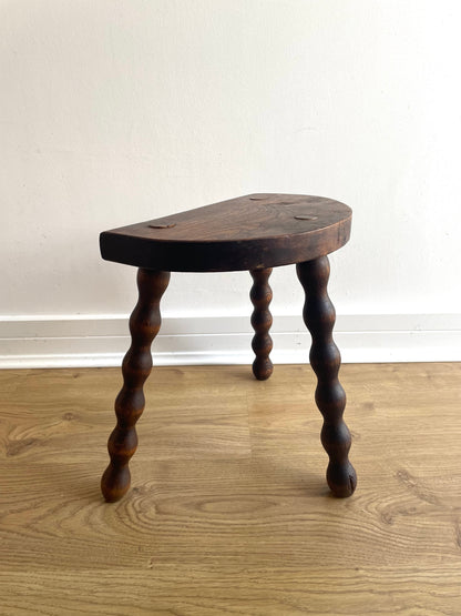 Small wooden half-moon bobbin tripod stool