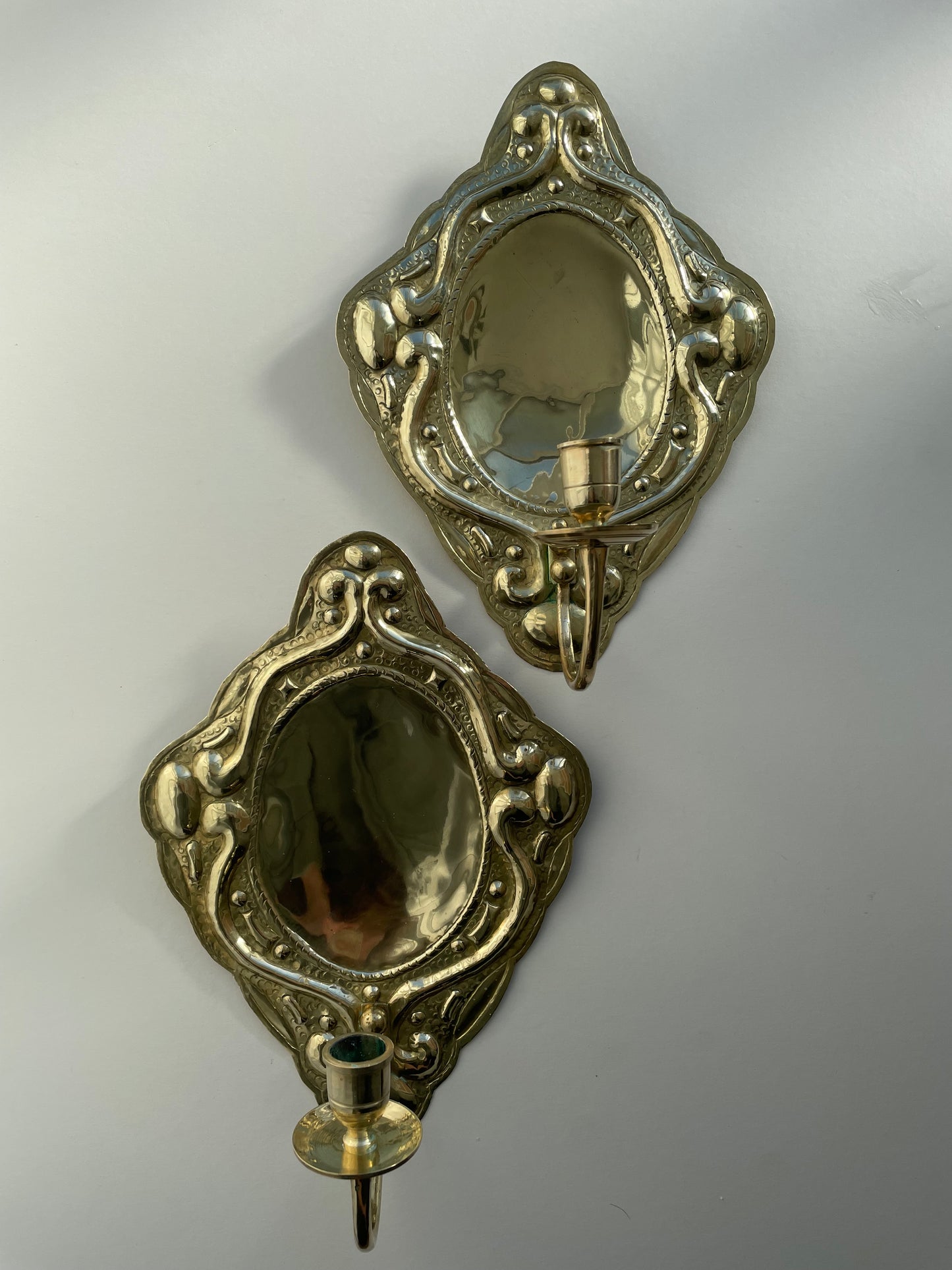 Pair of vintage brass candle wall sconces