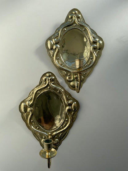 Pair of vintage brass candle wall sconces