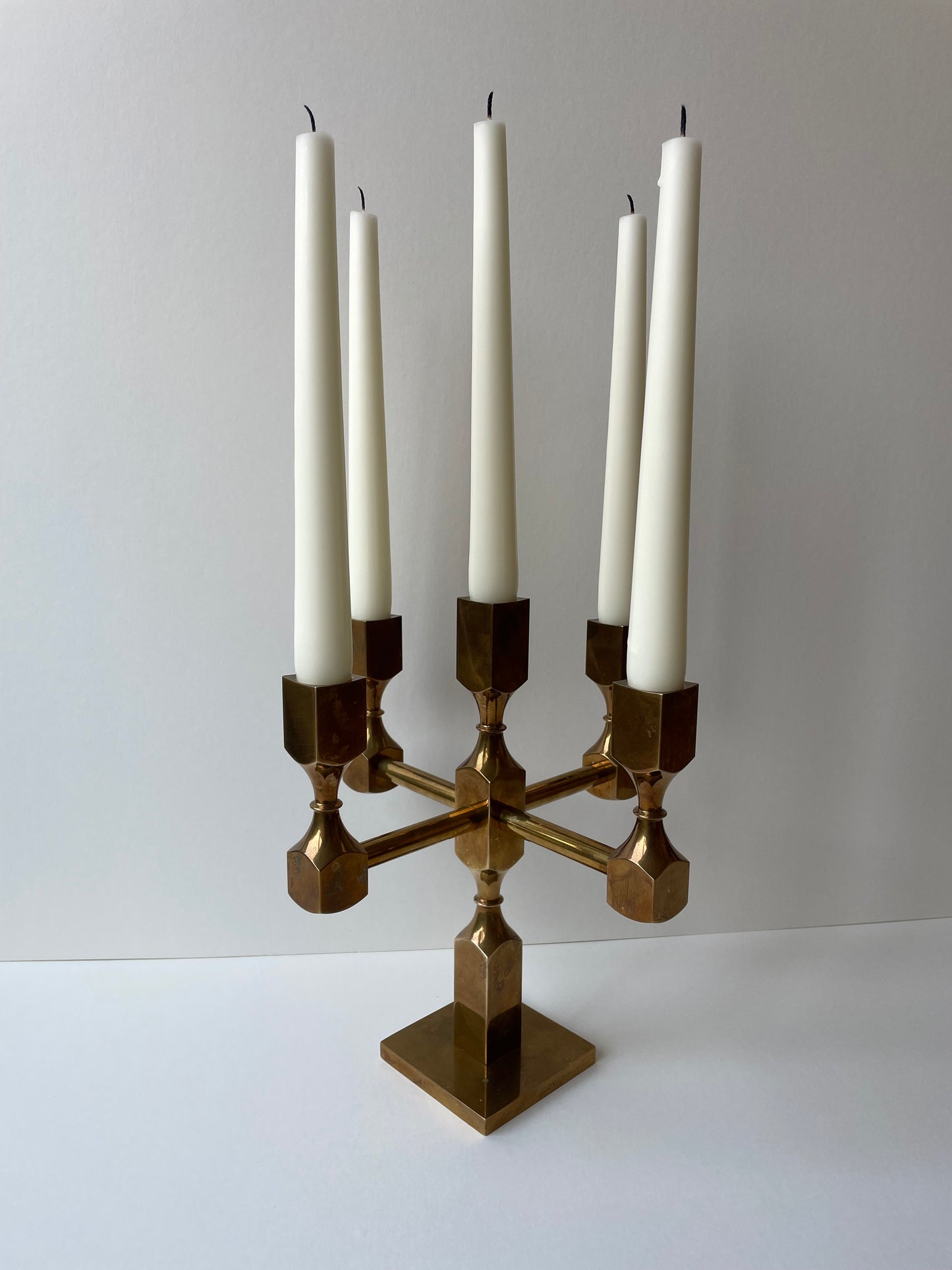 Four arm solid brass candelabra by Metallslöjden Gusum