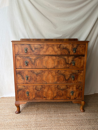 1930’s vintage burr walnut chest of drawers