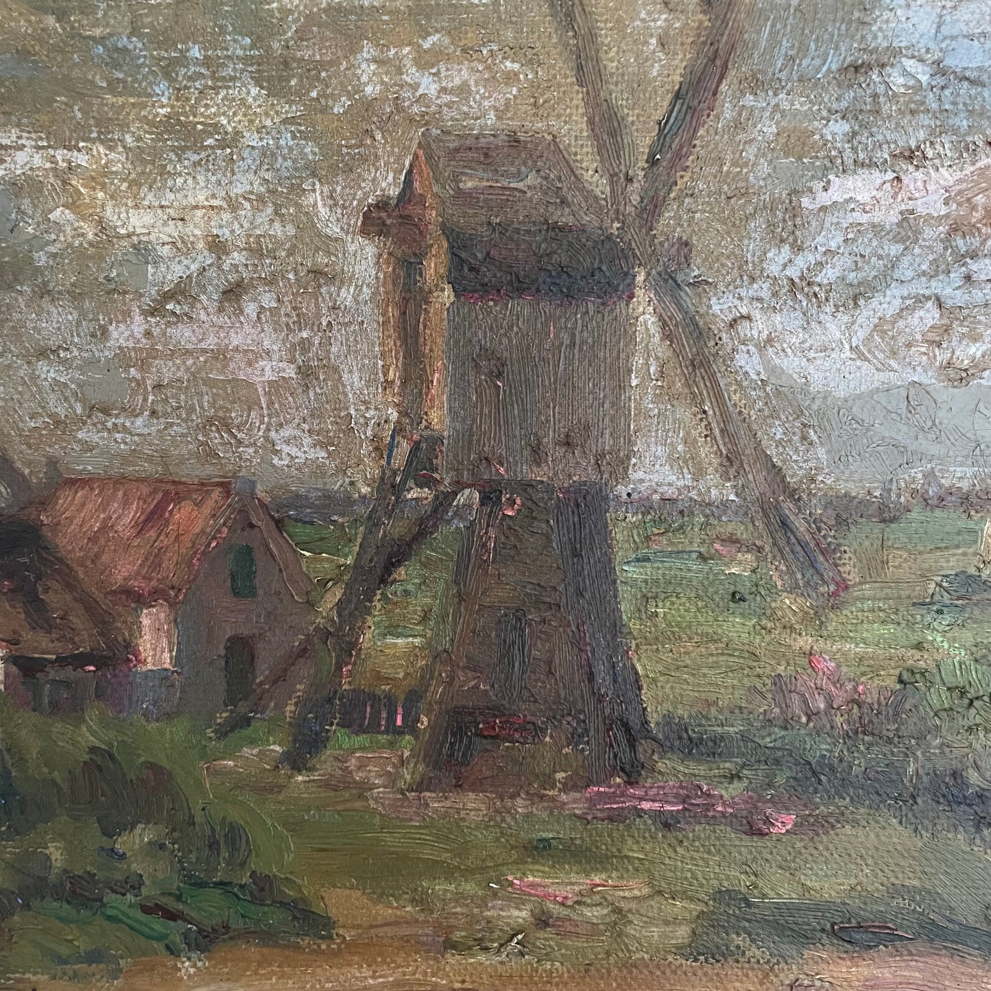 Windmill French countryside landscape oil painting