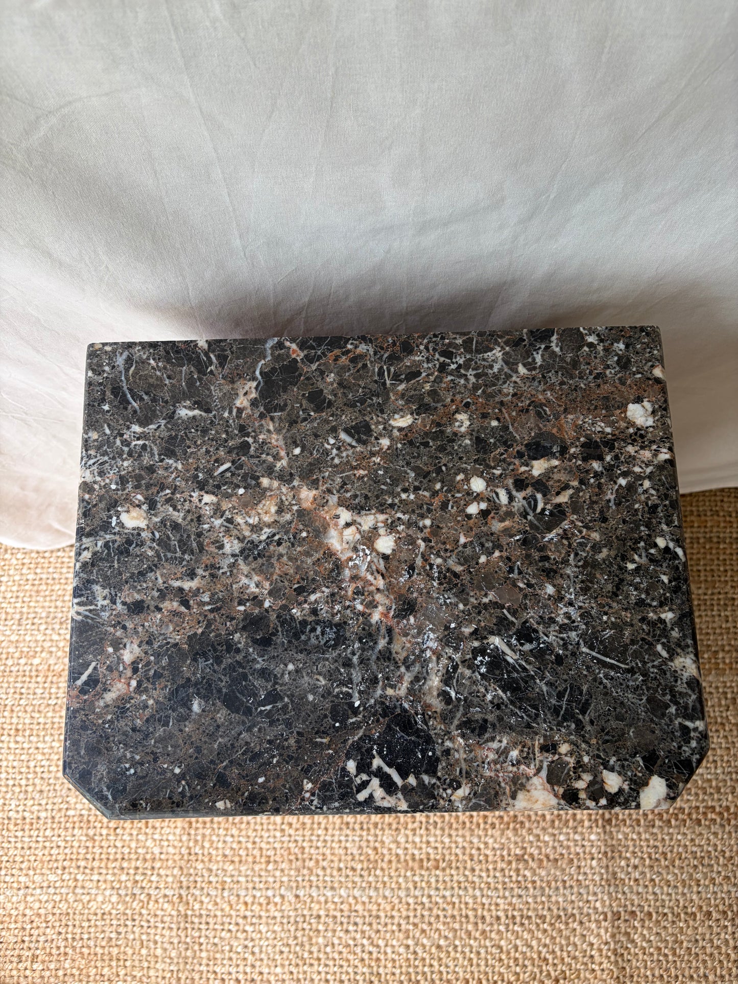 Antique French cupboard side table with dark marble top