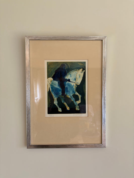 Framed vintage horse lithograph by Lennart Rosensohn