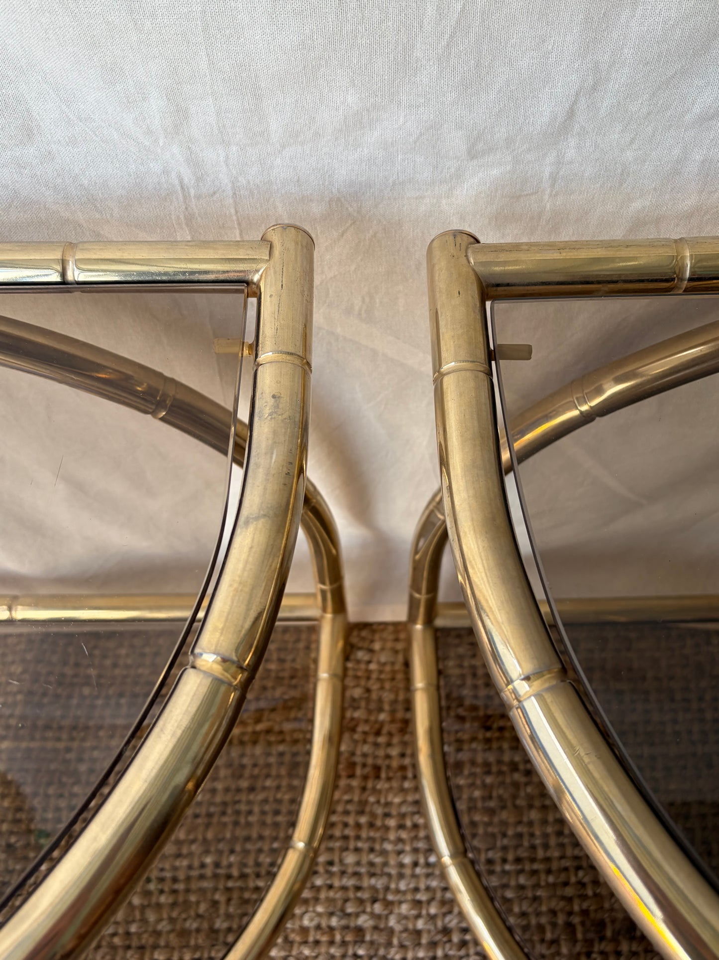 Vintage polished brass gilt side table with glass