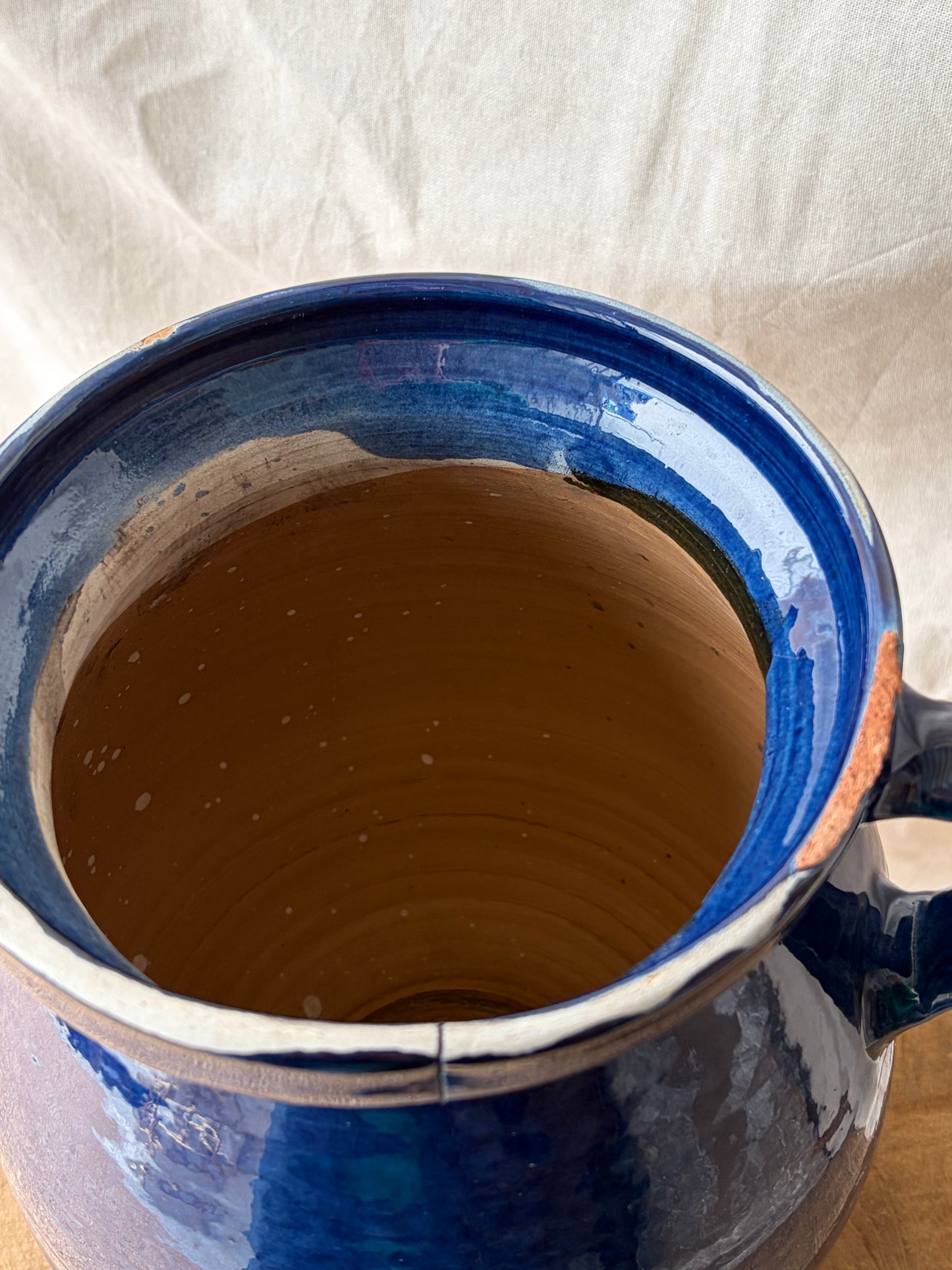 Vintage blue gazed terracotta jug