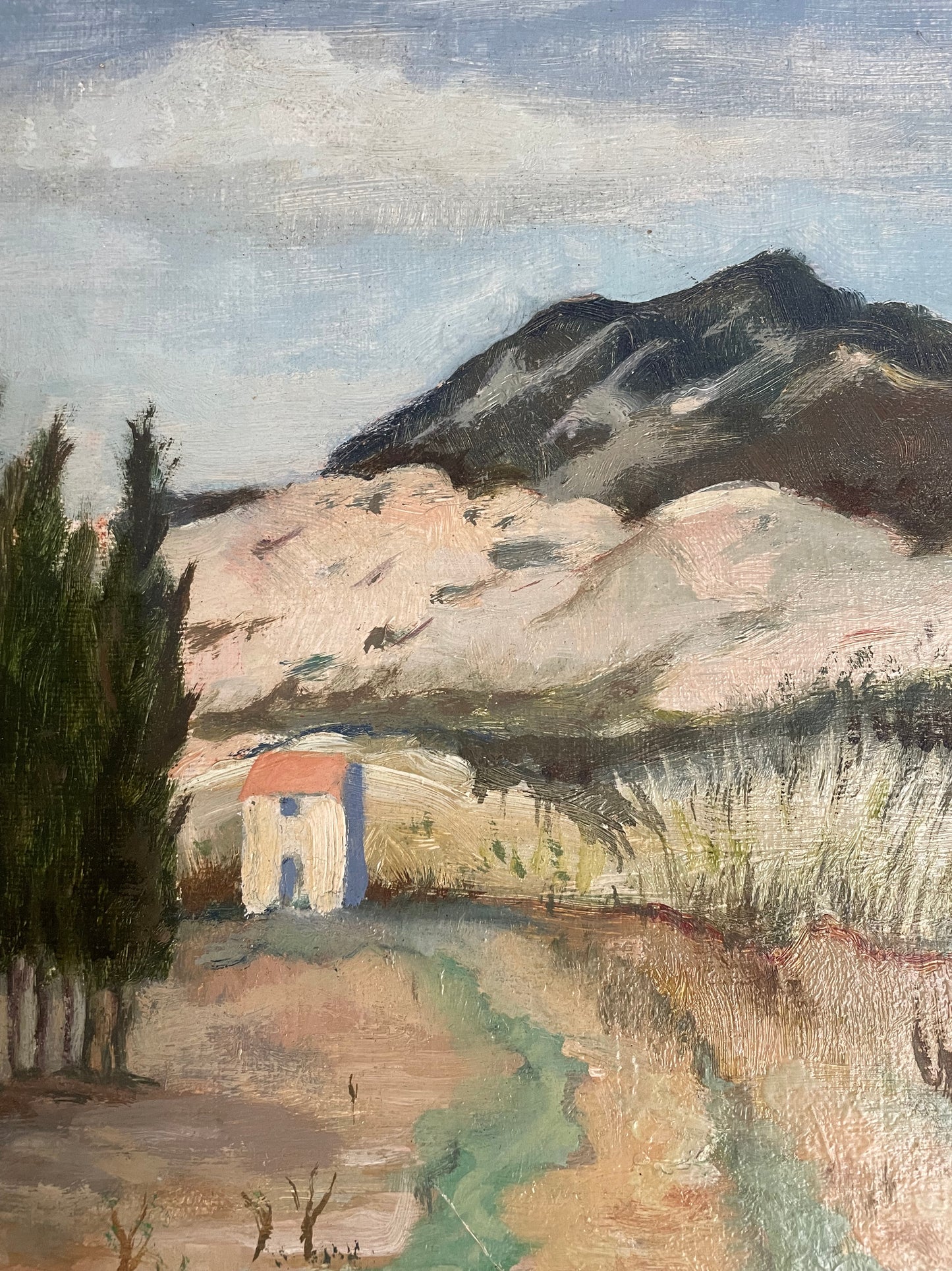 Vintage framed French countryside oil painting