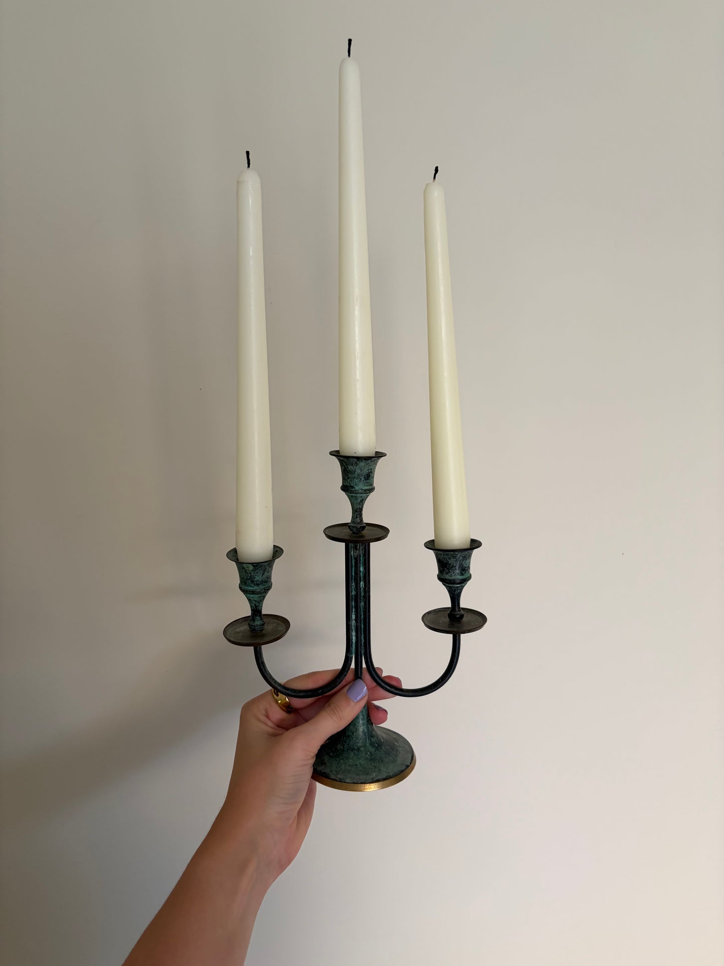 Verdigris iron candlestick holder