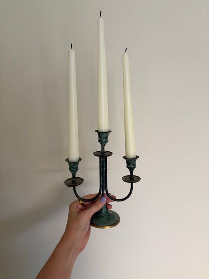 Verdigris iron candlestick holder