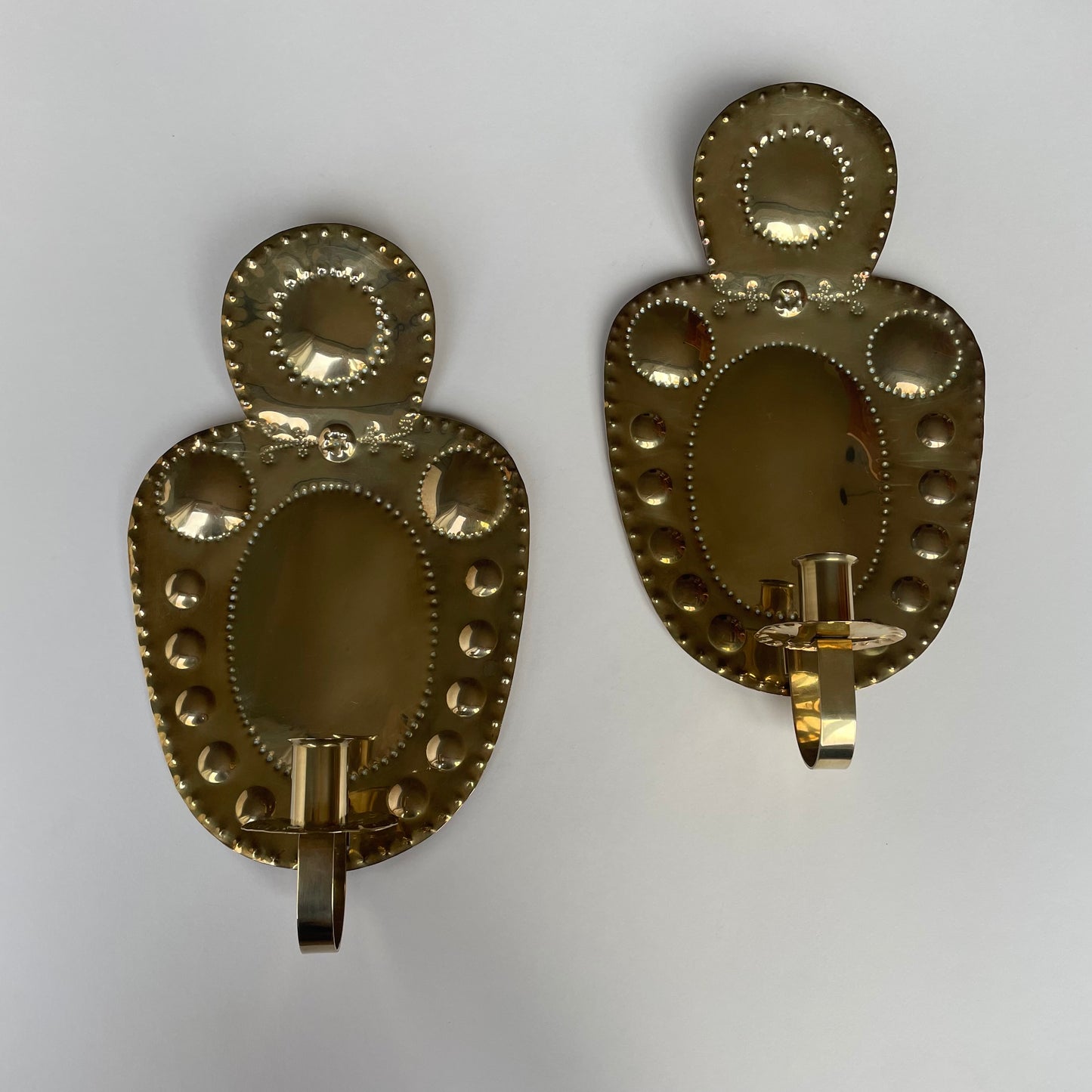 Brass pair of mid century candle sconces