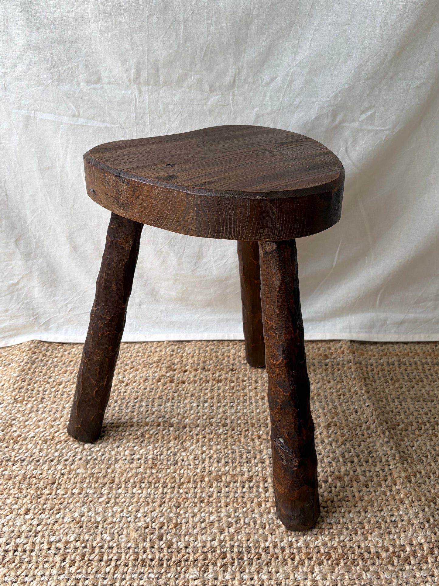 Chunky textured vintage wooden stool