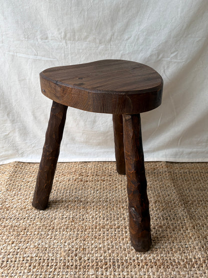 Chunky textured vintage wooden stool