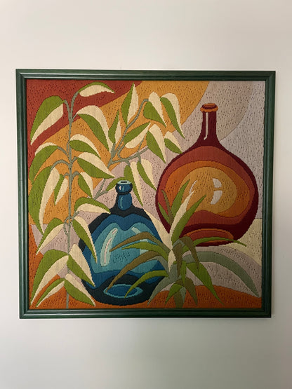 Mid century modern colourful embroidery artwork