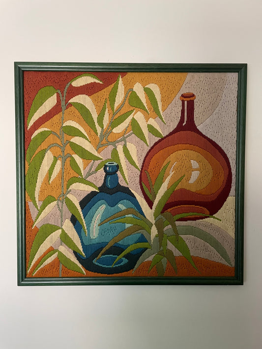 Mid century modern colourful embroidery artwork