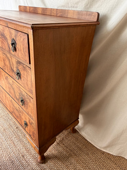 1930’s vintage burr walnut chest of drawers