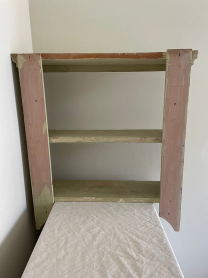 Vintage wooden scalloped rustic wall hung shelf unit